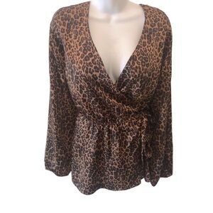 Lane Bryant Leopard Animal Print Faux Wrap Long Sleeve Shirt Top Size 16